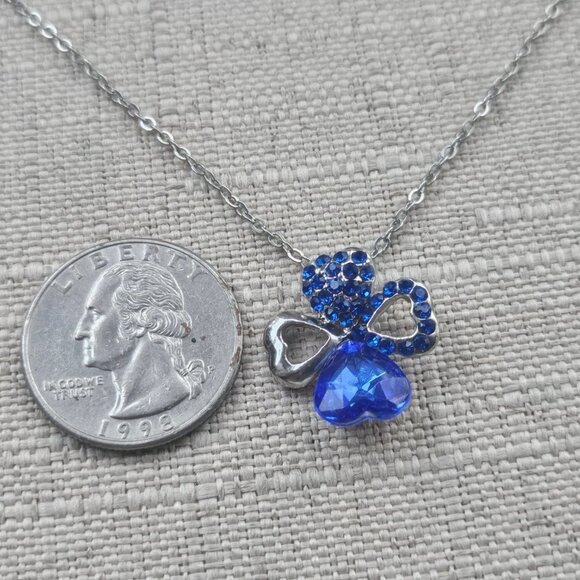 4 Hearts Pendant Necklace Blue Crystals Accent Silver Tone Chain Fashion Jewelry - Picture 11 of 11